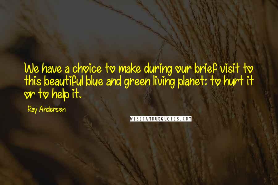 Ray Anderson Quotes: We have a choice to make during our brief visit to this beautiful blue and green living planet: to hurt it or to help it.