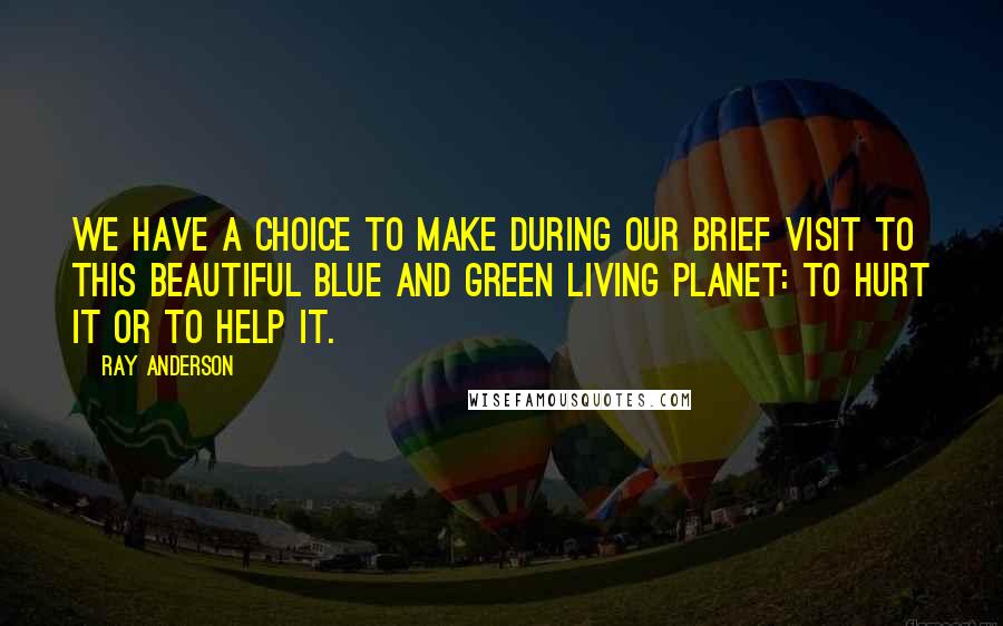 Ray Anderson Quotes: We have a choice to make during our brief visit to this beautiful blue and green living planet: to hurt it or to help it.