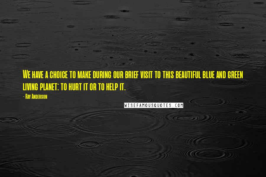 Ray Anderson Quotes: We have a choice to make during our brief visit to this beautiful blue and green living planet: to hurt it or to help it.