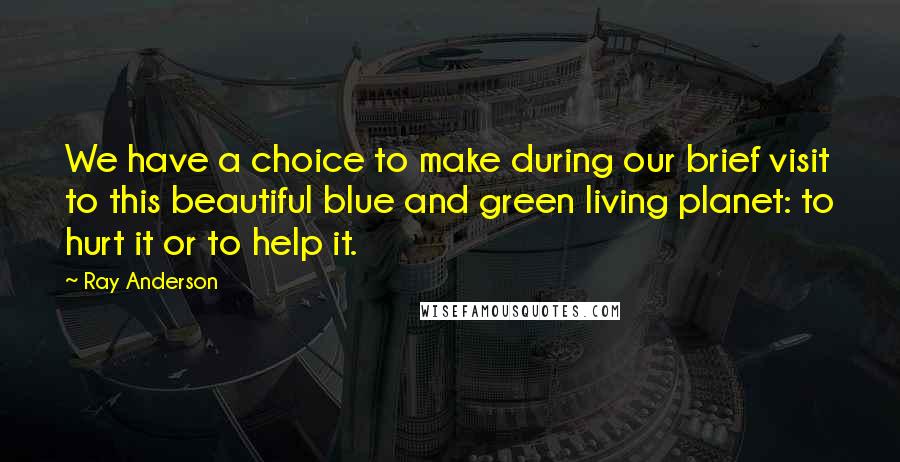 Ray Anderson Quotes: We have a choice to make during our brief visit to this beautiful blue and green living planet: to hurt it or to help it.