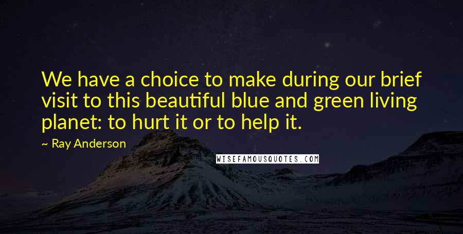 Ray Anderson Quotes: We have a choice to make during our brief visit to this beautiful blue and green living planet: to hurt it or to help it.