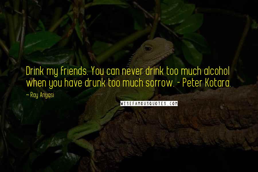 Ray Anyasi Quotes: Drink my friends. You can never drink too much alcohol when you have drunk too much sorrow. - Peter Kotara.