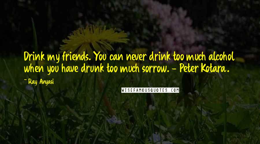 Ray Anyasi Quotes: Drink my friends. You can never drink too much alcohol when you have drunk too much sorrow. - Peter Kotara.