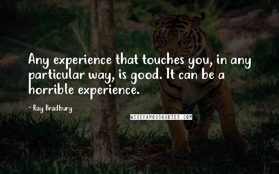 Ray Bradbury Quotes: Any experience that touches you, in any particular way, is good. It can be a horrible experience.