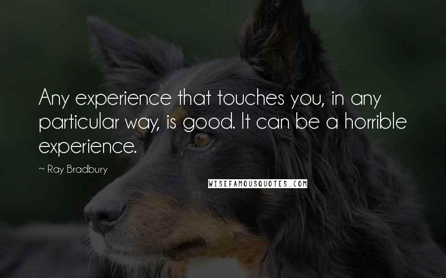 Ray Bradbury Quotes: Any experience that touches you, in any particular way, is good. It can be a horrible experience.