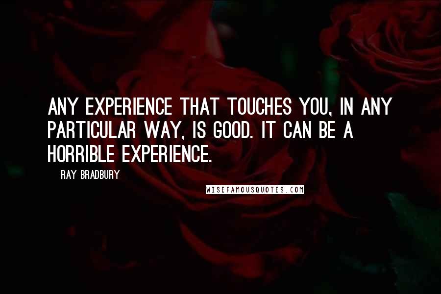 Ray Bradbury Quotes: Any experience that touches you, in any particular way, is good. It can be a horrible experience.