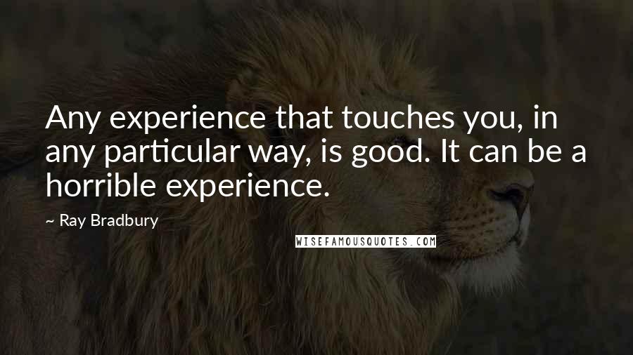 Ray Bradbury Quotes: Any experience that touches you, in any particular way, is good. It can be a horrible experience.