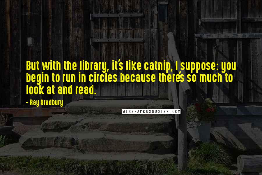 Ray Bradbury Quotes: But with the library, it's like catnip, I suppose: you begin to run in circles because there's so much to look at and read.