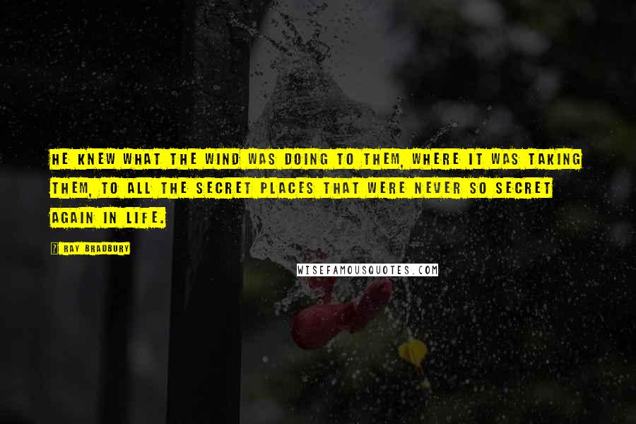 Ray Bradbury Quotes: He knew what the wind was doing to them, where it was taking them, to all the secret places that were never so secret again in life.