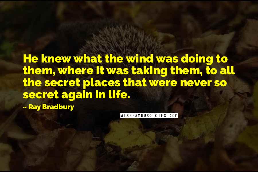 Ray Bradbury Quotes: He knew what the wind was doing to them, where it was taking them, to all the secret places that were never so secret again in life.