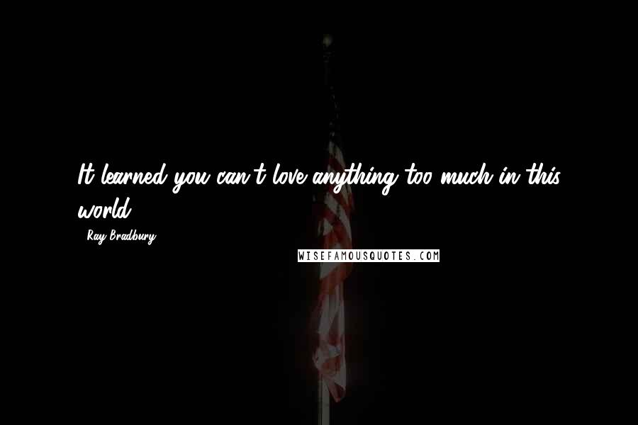 Ray Bradbury Quotes: It learned you can't love anything too much in this world.