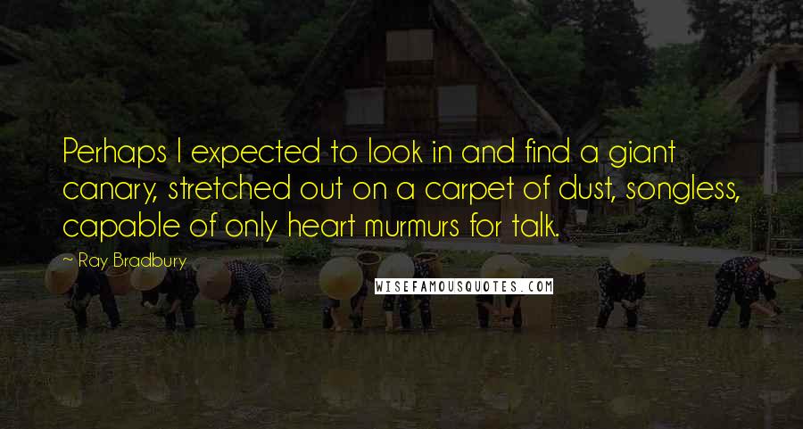 Ray Bradbury Quotes: Perhaps I expected to look in and find a giant canary, stretched out on a carpet of dust, songless, capable of only heart murmurs for talk.