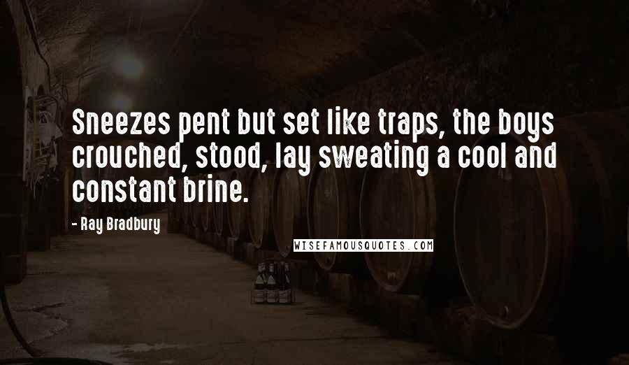 Ray Bradbury Quotes: Sneezes pent but set like traps, the boys crouched, stood, lay sweating a cool and constant brine.