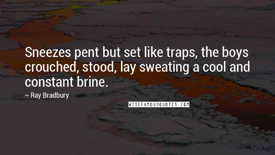 Ray Bradbury Quotes: Sneezes pent but set like traps, the boys crouched, stood, lay sweating a cool and constant brine.