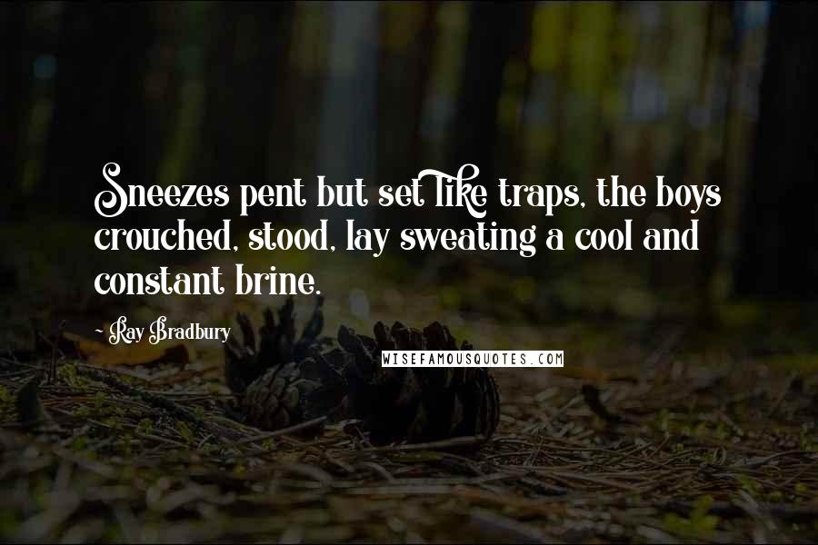 Ray Bradbury Quotes: Sneezes pent but set like traps, the boys crouched, stood, lay sweating a cool and constant brine.