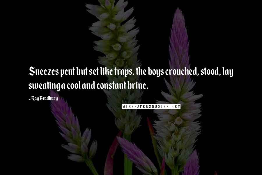 Ray Bradbury Quotes: Sneezes pent but set like traps, the boys crouched, stood, lay sweating a cool and constant brine.