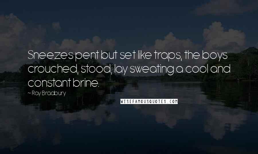 Ray Bradbury Quotes: Sneezes pent but set like traps, the boys crouched, stood, lay sweating a cool and constant brine.