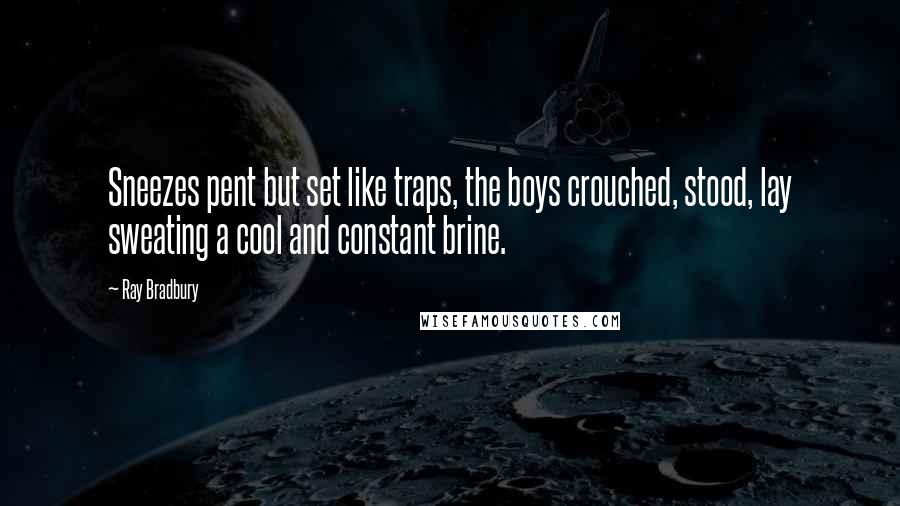 Ray Bradbury Quotes: Sneezes pent but set like traps, the boys crouched, stood, lay sweating a cool and constant brine.