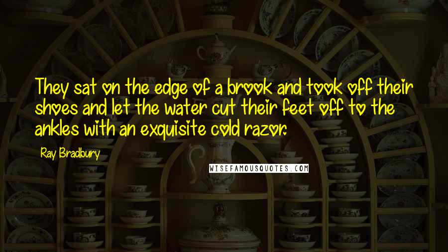 Ray Bradbury Quotes: They sat on the edge of a brook and took off their shoes and let the water cut their feet off to the ankles with an exquisite cold razor.