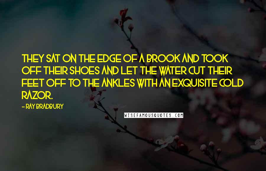 Ray Bradbury Quotes: They sat on the edge of a brook and took off their shoes and let the water cut their feet off to the ankles with an exquisite cold razor.