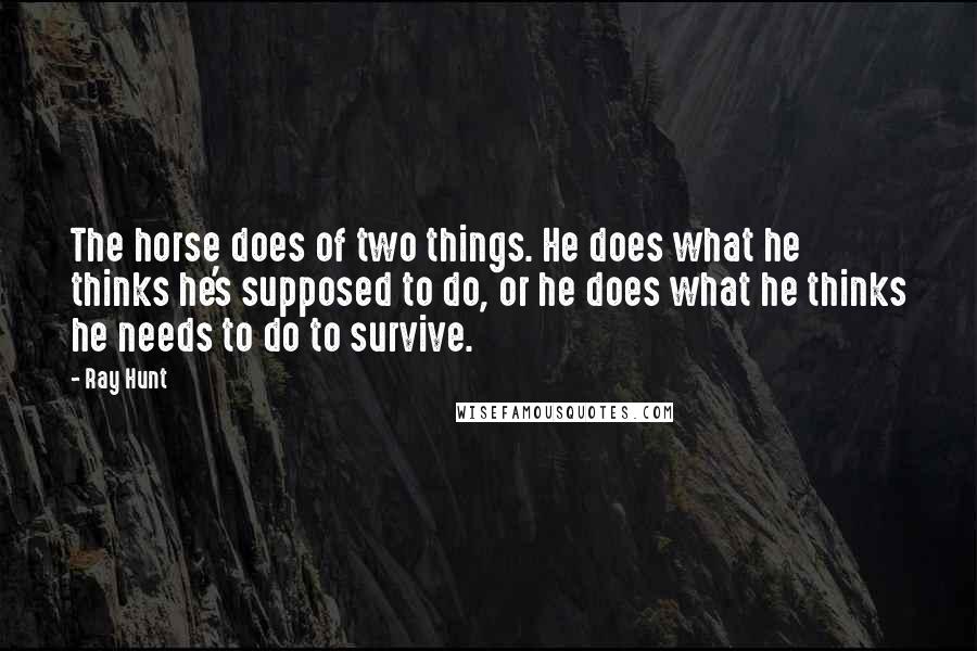 Ray Hunt Quotes: The horse does of two things. He does what he thinks he's supposed to do, or he does what he thinks he needs to do to survive.