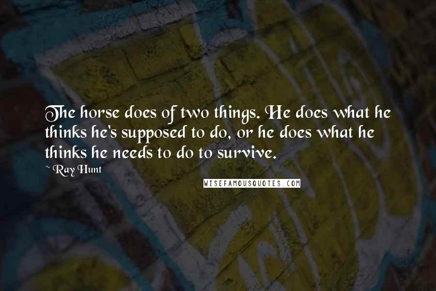 Ray Hunt Quotes: The horse does of two things. He does what he thinks he's supposed to do, or he does what he thinks he needs to do to survive.