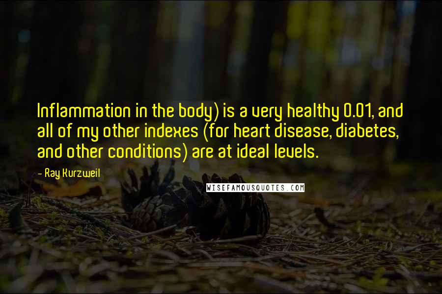 Ray Kurzweil Quotes: Inflammation in the body) is a very healthy 0.01, and all of my other indexes (for heart disease, diabetes, and other conditions) are at ideal levels.