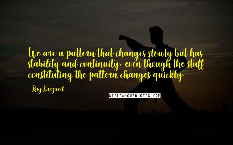 Ray Kurzweil Quotes: We are a pattern that changes slowly but has stability and continuity, even though the stuff constituting the pattern changes quickly.
