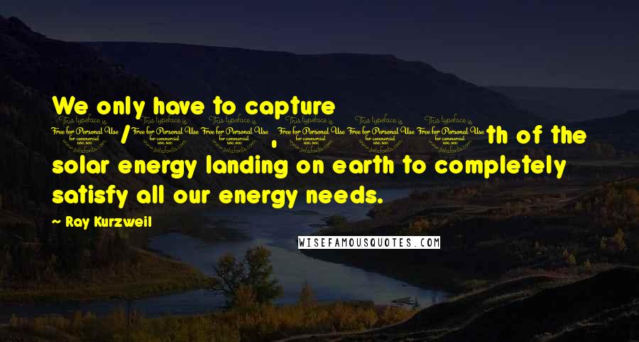 Ray Kurzweil Quotes: We only have to capture 1/10,000th of the solar energy landing on earth to completely satisfy all our energy needs.
