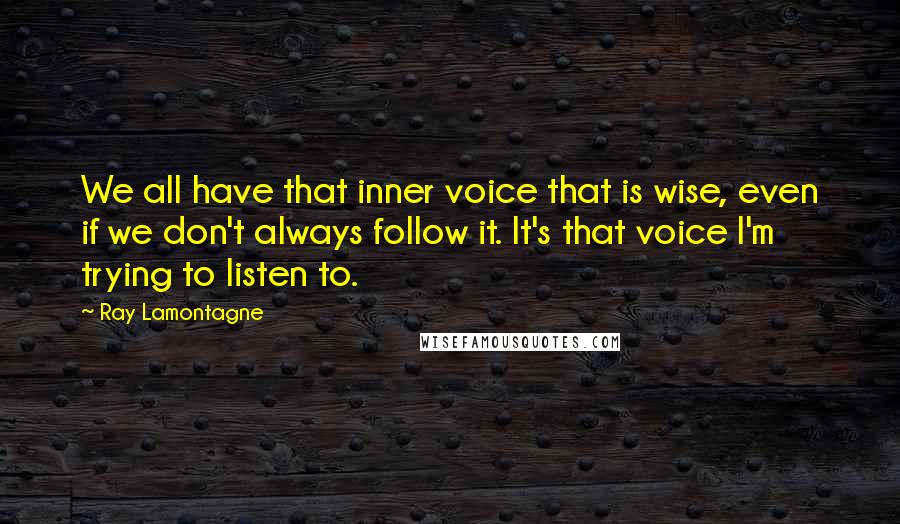 Ray Lamontagne Quotes: We all have that inner voice that is wise, even if we don't always follow it. It's that voice I'm trying to listen to.