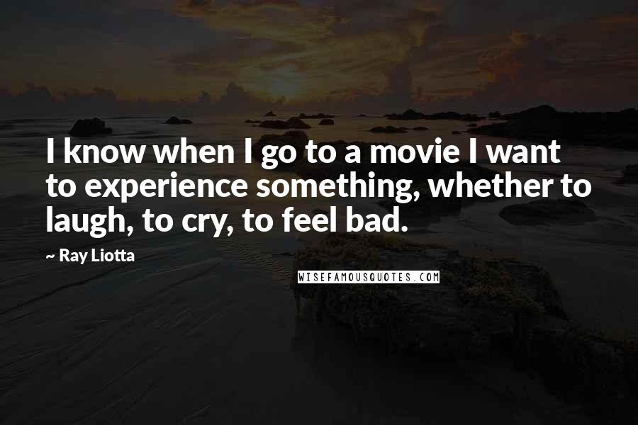 Ray Liotta Quotes: I know when I go to a movie I want to experience something, whether to laugh, to cry, to feel bad.