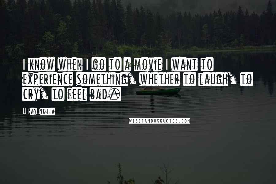 Ray Liotta Quotes: I know when I go to a movie I want to experience something, whether to laugh, to cry, to feel bad.
