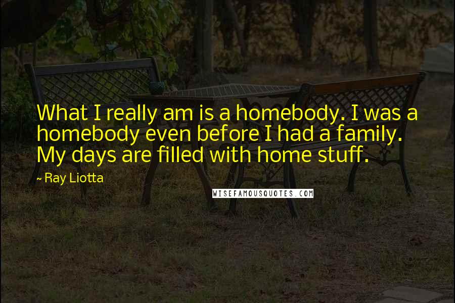 Ray Liotta Quotes: What I really am is a homebody. I was a homebody even before I had a family. My days are filled with home stuff.
