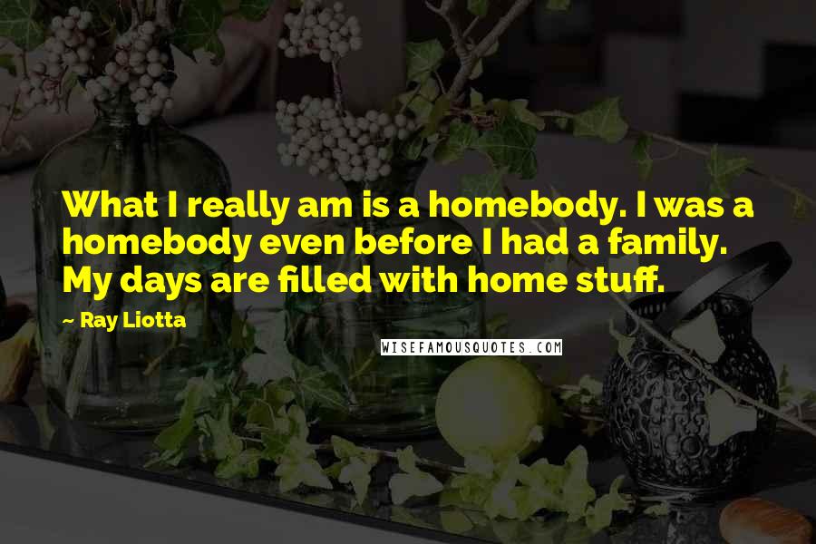 Ray Liotta Quotes: What I really am is a homebody. I was a homebody even before I had a family. My days are filled with home stuff.