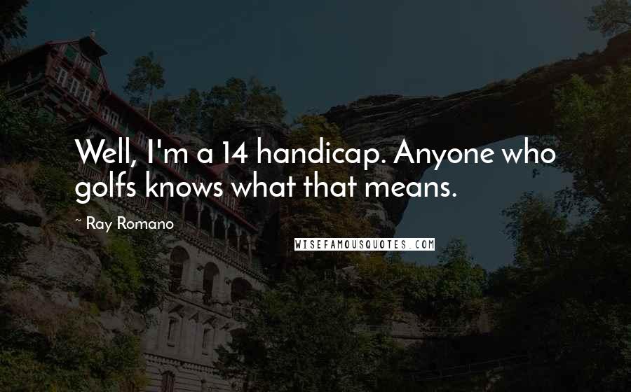 Ray Romano Quotes: Well, I'm a 14 handicap. Anyone who golfs knows what that means.