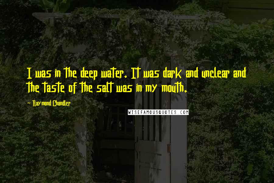 Raymond Chandler Quotes: I was in the deep water. It was dark and unclear and the taste of the salt was in my mouth.