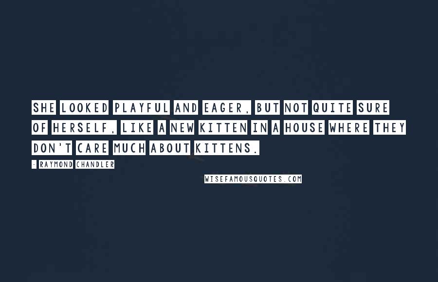 Raymond Chandler Quotes: She looked playful and eager, but not quite sure of herself, like a new kitten in a house where they don't care much about kittens.