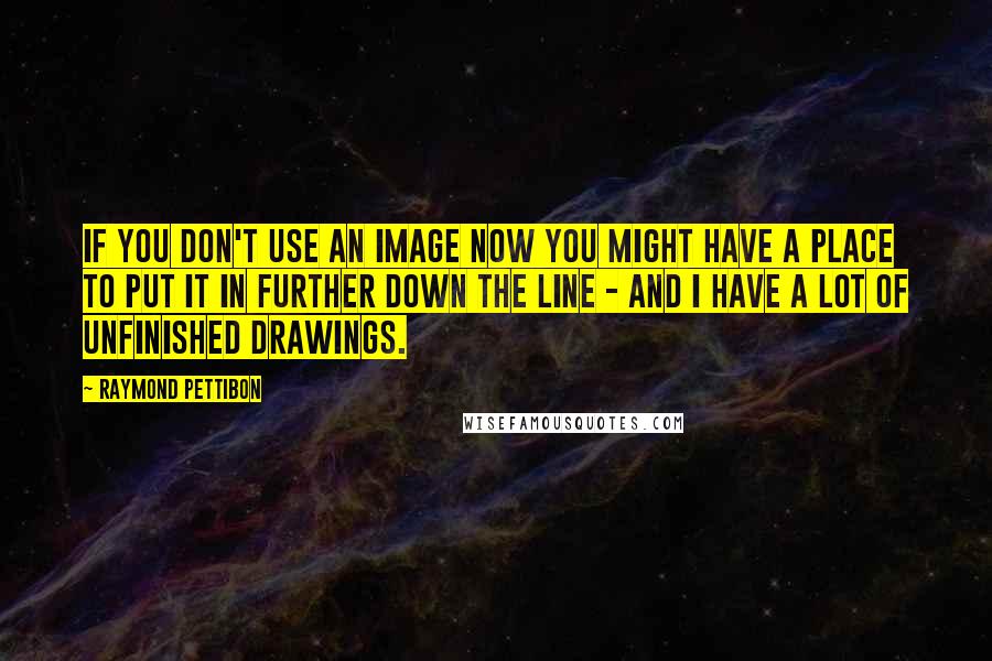 Raymond Pettibon Quotes: If you don't use an image now you might have a place to put it in further down the line - and I have a lot of unfinished drawings.