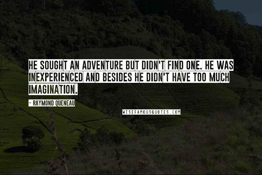 Raymond Queneau Quotes: He sought an adventure but didn't find one. He was inexperienced and besides he didn't have too much imagination.