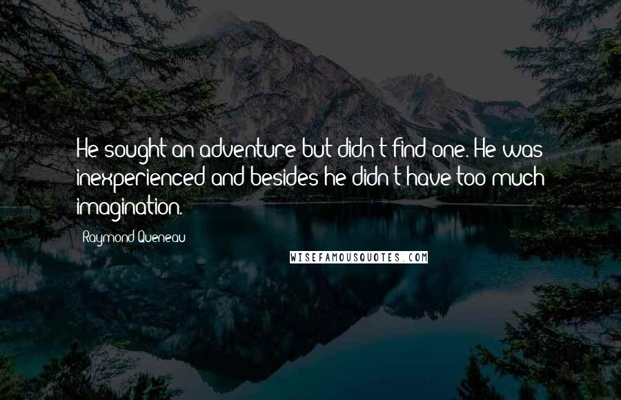 Raymond Queneau Quotes: He sought an adventure but didn't find one. He was inexperienced and besides he didn't have too much imagination.