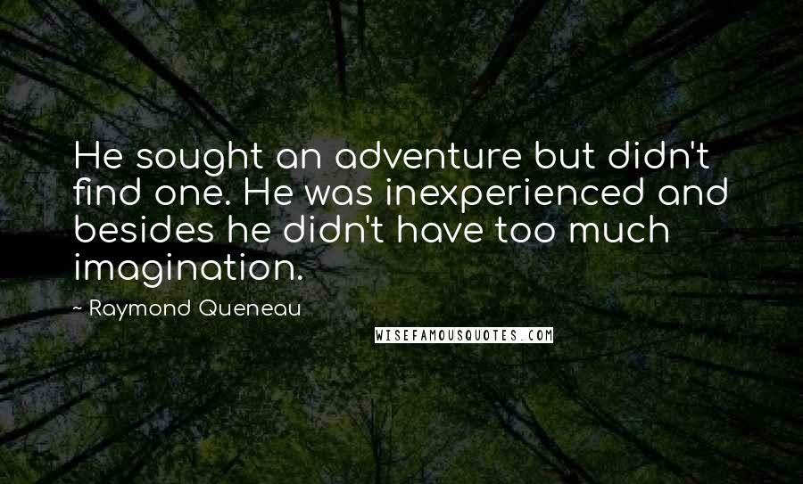 Raymond Queneau Quotes: He sought an adventure but didn't find one. He was inexperienced and besides he didn't have too much imagination.