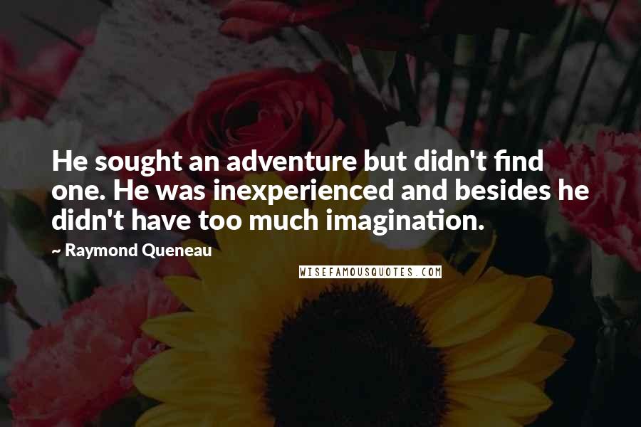 Raymond Queneau Quotes: He sought an adventure but didn't find one. He was inexperienced and besides he didn't have too much imagination.