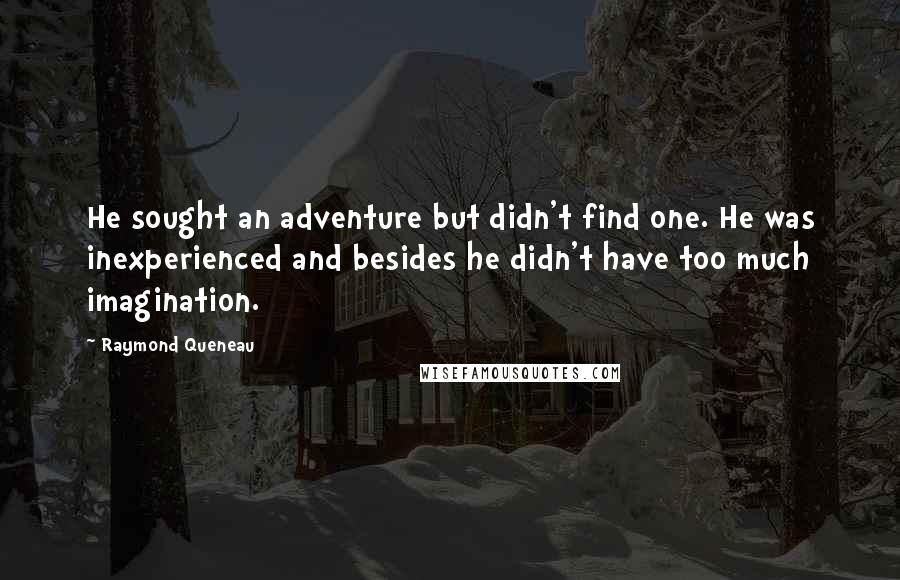 Raymond Queneau Quotes: He sought an adventure but didn't find one. He was inexperienced and besides he didn't have too much imagination.