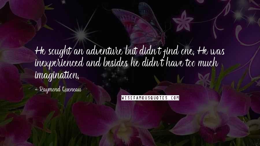 Raymond Queneau Quotes: He sought an adventure but didn't find one. He was inexperienced and besides he didn't have too much imagination.