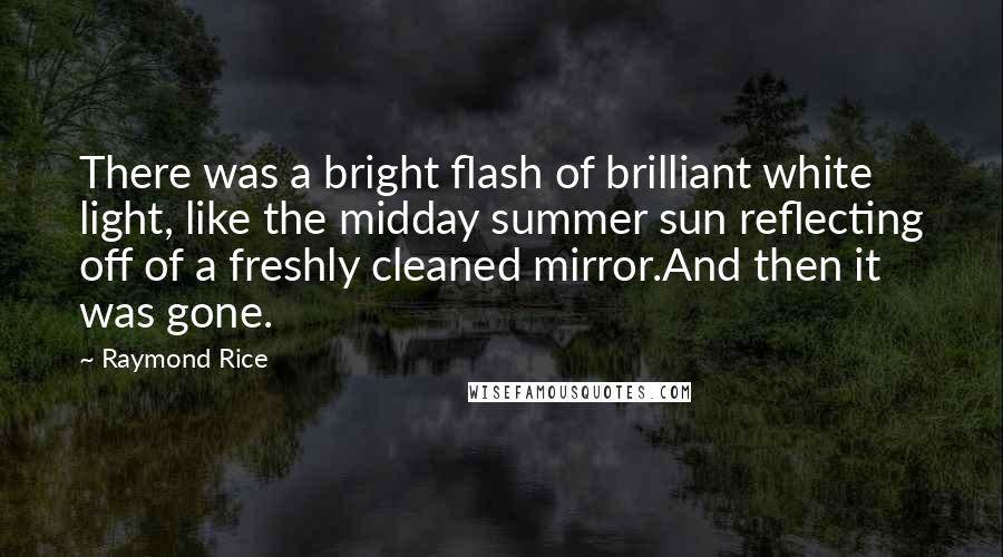 Raymond Rice Quotes: There was a bright flash of brilliant white light, like the midday summer sun reflecting off of a freshly cleaned mirror.And then it was gone.