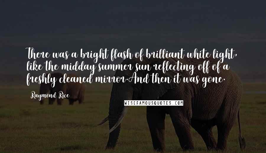 Raymond Rice Quotes: There was a bright flash of brilliant white light, like the midday summer sun reflecting off of a freshly cleaned mirror.And then it was gone.