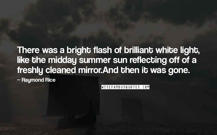 Raymond Rice Quotes: There was a bright flash of brilliant white light, like the midday summer sun reflecting off of a freshly cleaned mirror.And then it was gone.