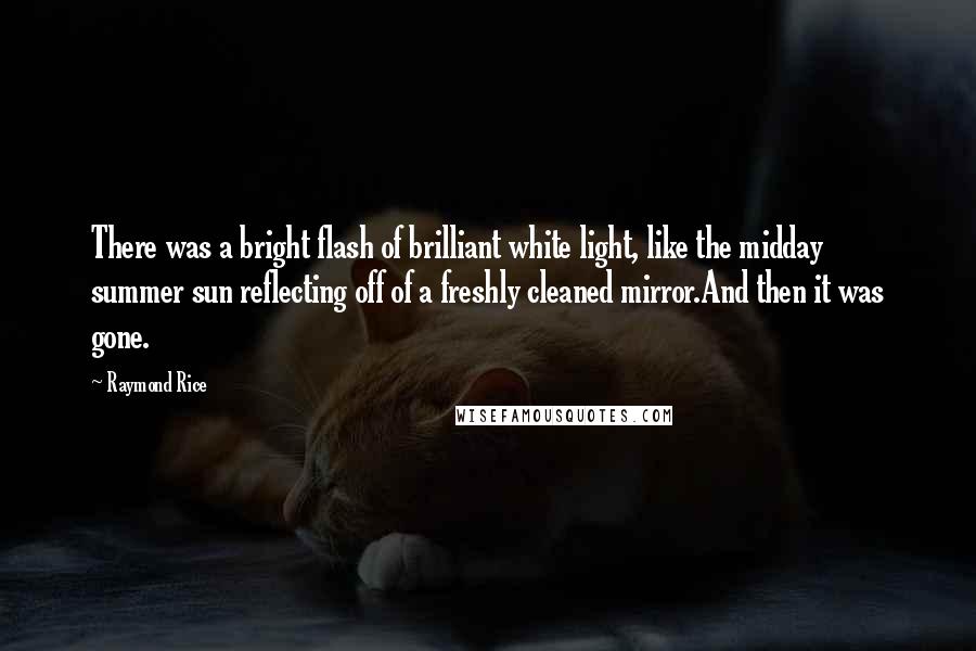 Raymond Rice Quotes: There was a bright flash of brilliant white light, like the midday summer sun reflecting off of a freshly cleaned mirror.And then it was gone.