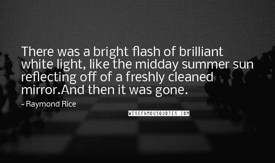 Raymond Rice Quotes: There was a bright flash of brilliant white light, like the midday summer sun reflecting off of a freshly cleaned mirror.And then it was gone.