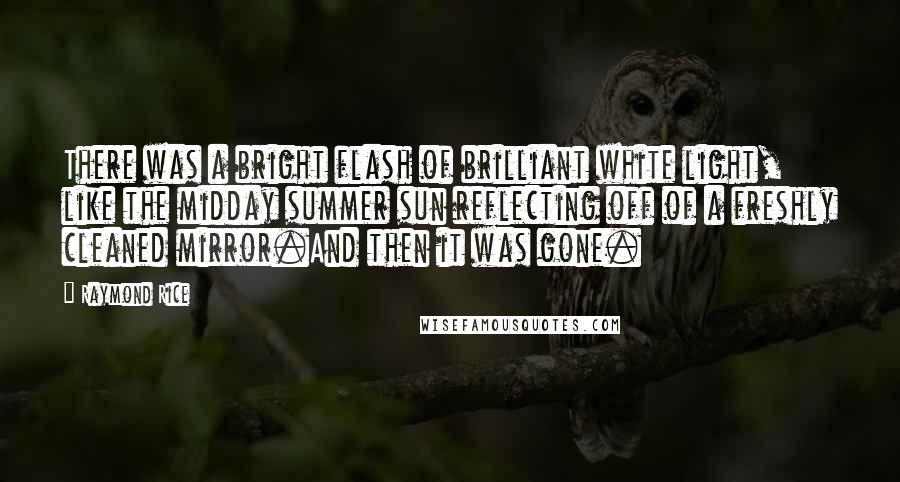 Raymond Rice Quotes: There was a bright flash of brilliant white light, like the midday summer sun reflecting off of a freshly cleaned mirror.And then it was gone.